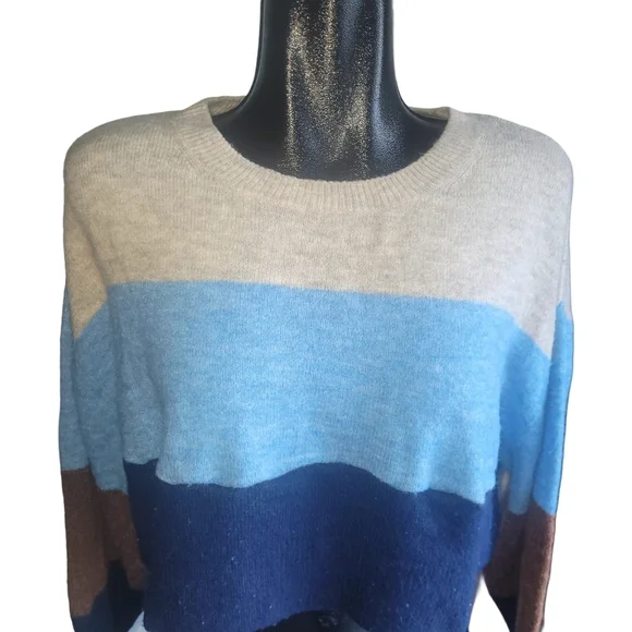 H&M Multi Color Block Cropped Sweater M - Picture 2 of 7